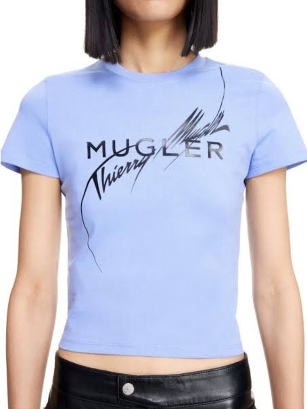 H&M Mugler Light Blue Logo Graphic Tee